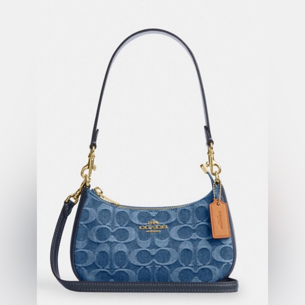 Coach Teri Shoulder Bag In Signature Denim Gold/Indigo CDQ56 NWT